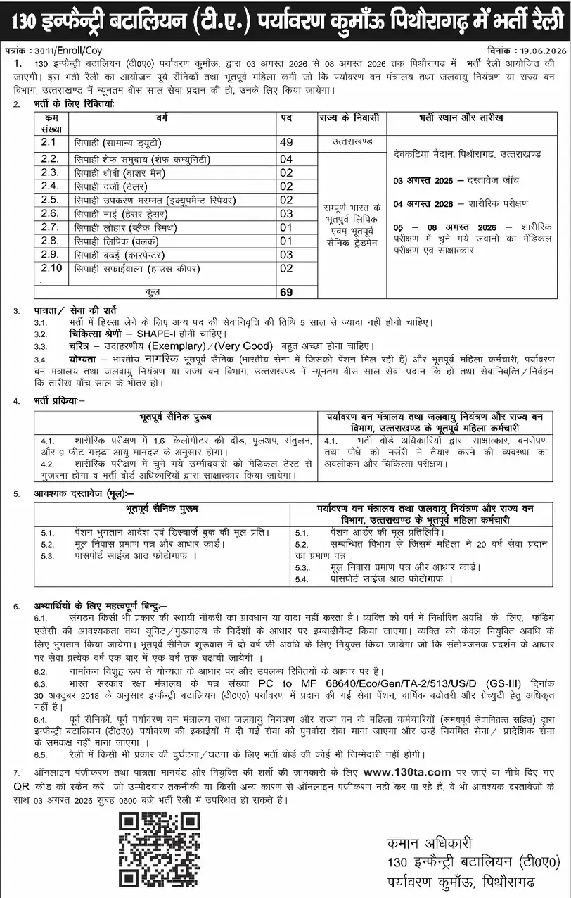 130 inf bn ta eco kumaon recruitment