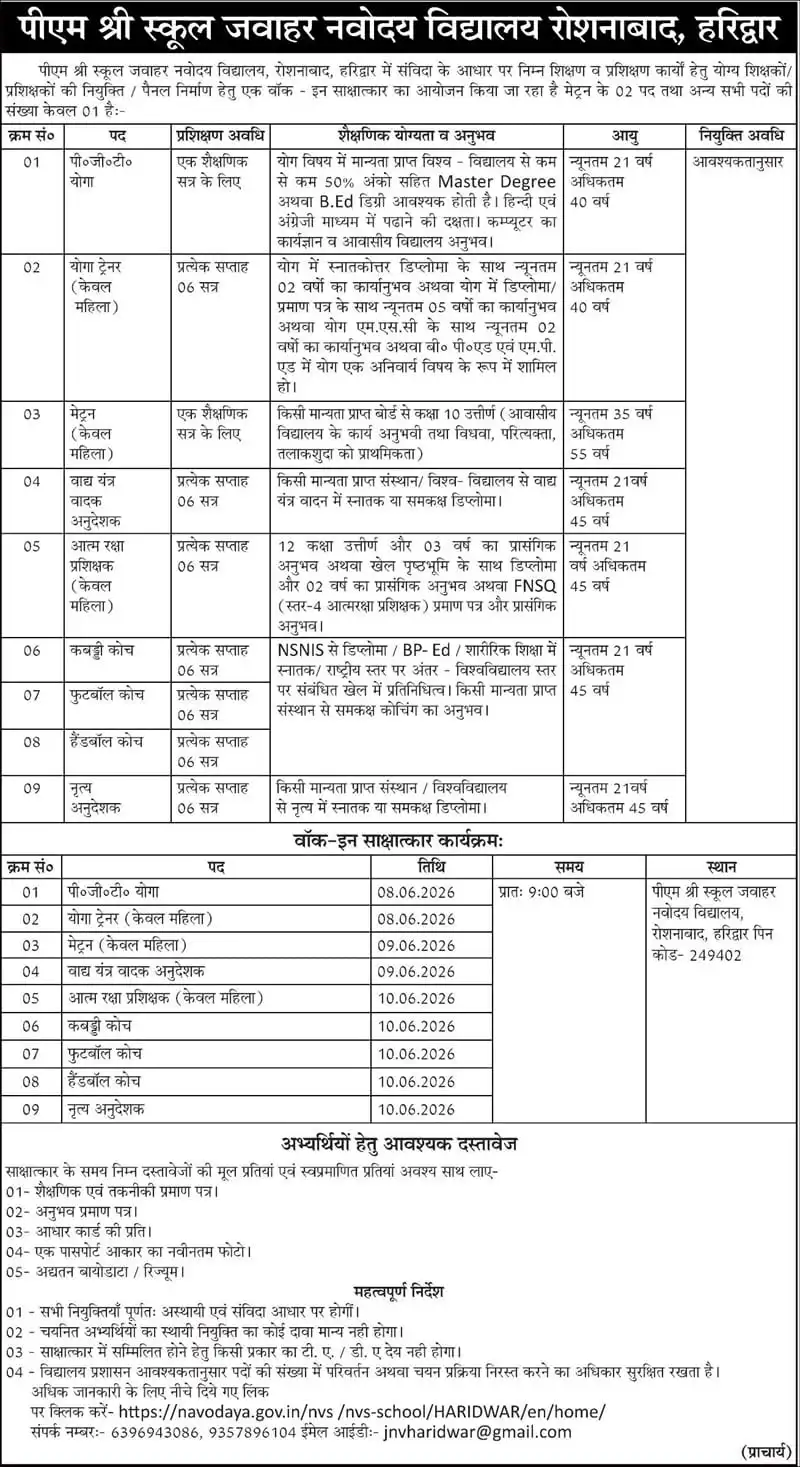 Jawahar Navodaya Vidyalaya Haridwar Notification jawahar navodaya vidyalaya haridwar notification