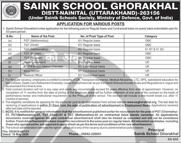 ss ghorakhal vacancy notification